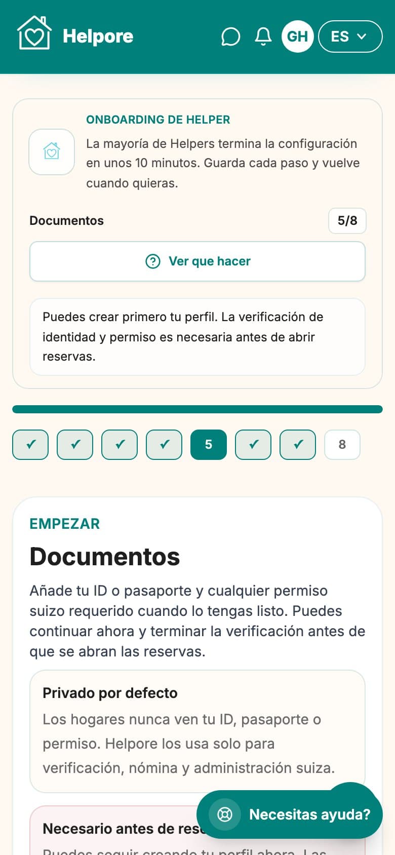 Captura movil del paso de carga y verificacion de documentos helper.