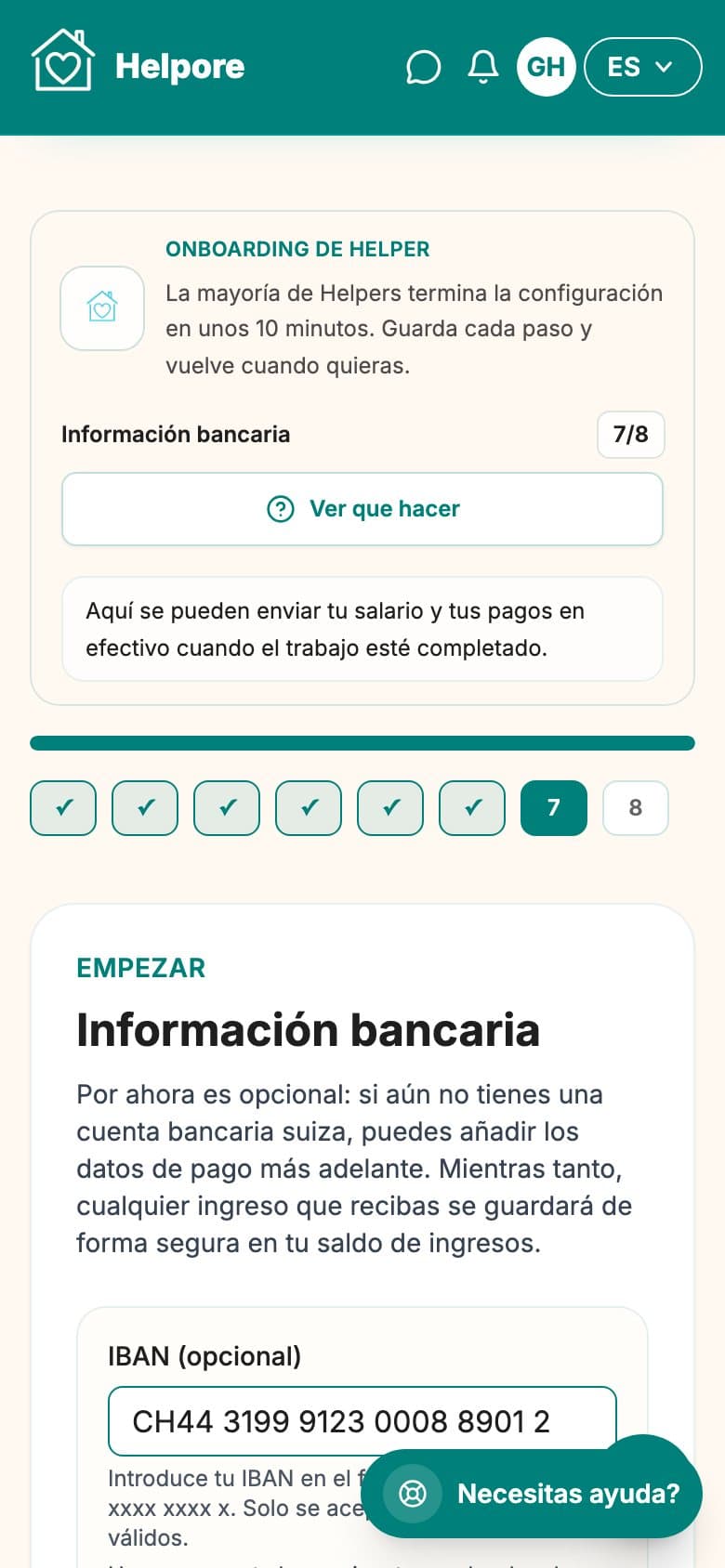 Captura movil del paso de datos bancarios helper.