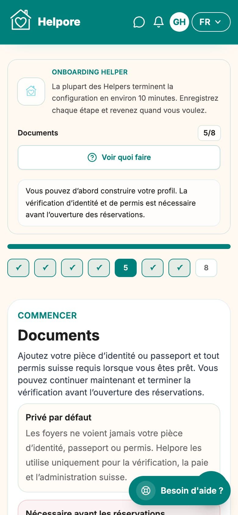 Capture mobile de l’etape de telechargement et verification des documents helper.