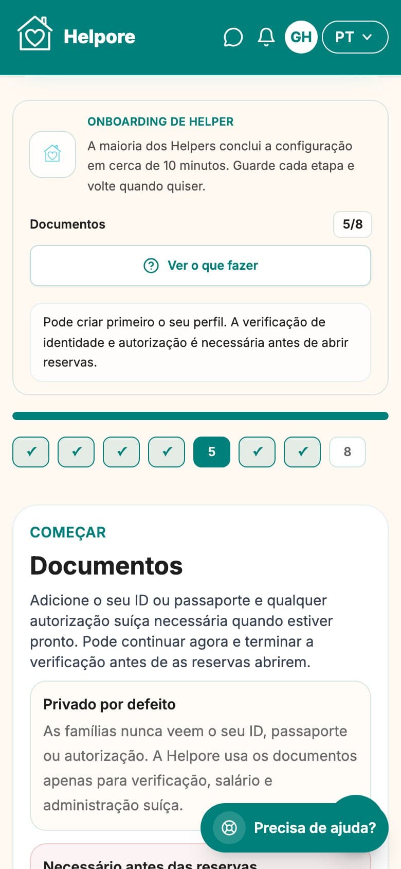 Captura movel do passo de carregamento e verificacao de documentos helper.