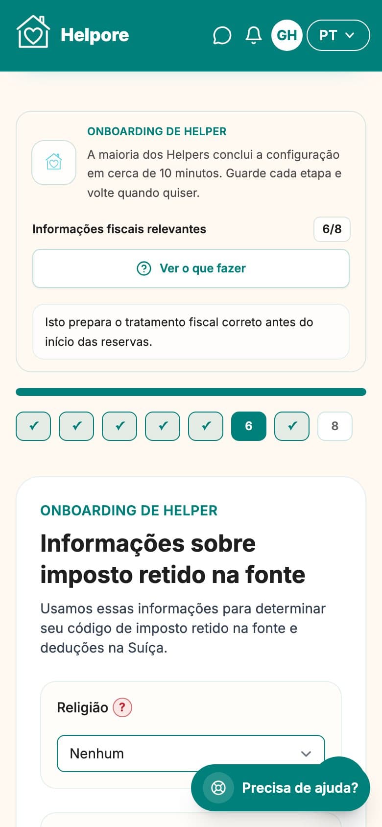 Captura movel do passo de retencao na fonte do onboarding helper.